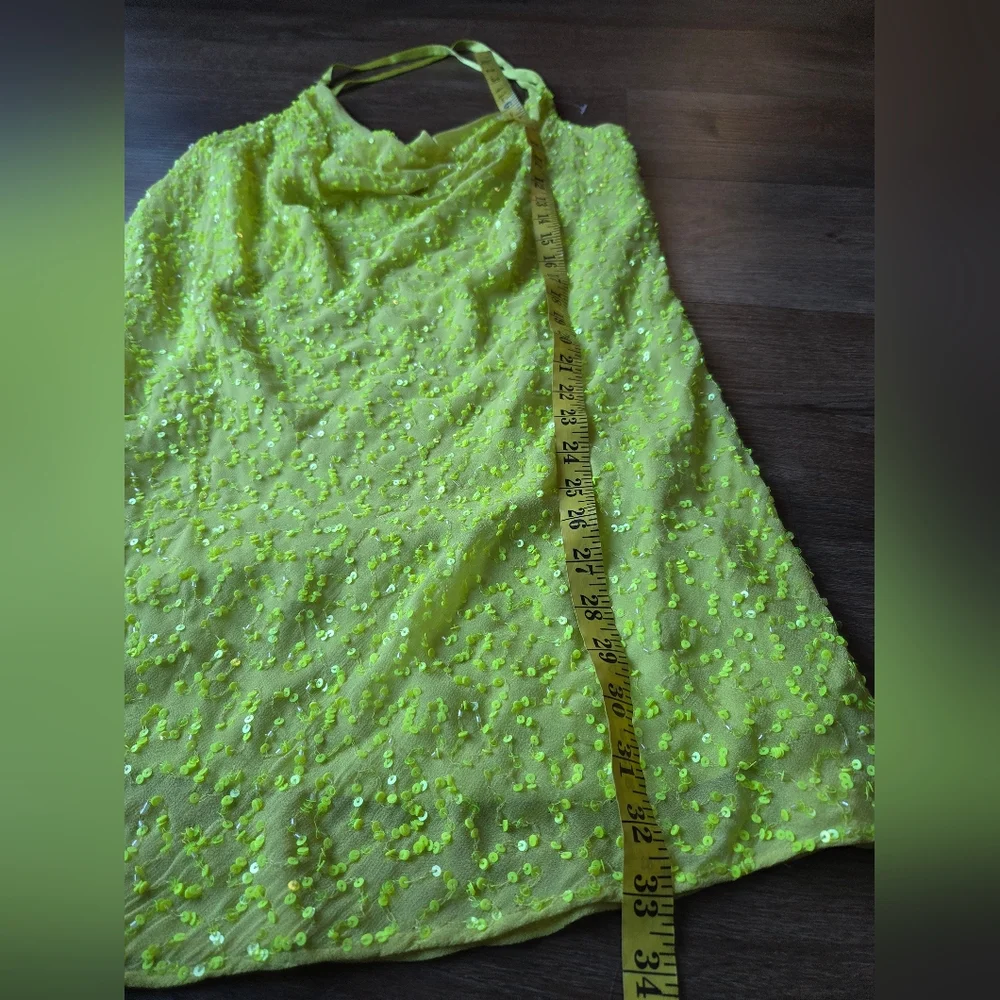 Show Me Your MuMu Lime Green Sequin Cowl Neck Mini Dress - Picture 14 of 16